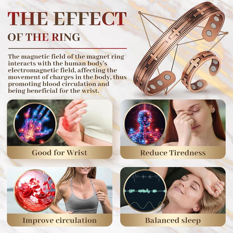 Auramag Copper Bracelets for Women, Copper Ring & Magnetic Bracelet with 3500 Gauss Magnets, 99.99% Pure Copper Jewelry for Women - Image 5